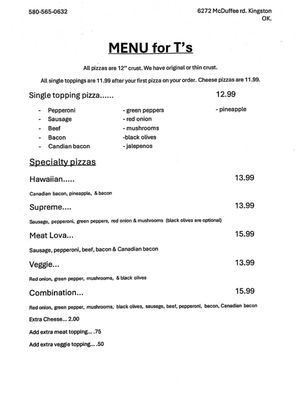 Menu photo 2 T’s Kingston, OK Menu photo 2 T’s Kingston, OK
