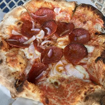 Imperfect Pies Pizza - Another view of the pepperoni with onion pizza - Pizza Near Me - Boerne, Texas Imperfect Pies Pizza - Another view of the pepperoni with onion pizza - Pizza Near Me - Boerne, Texas