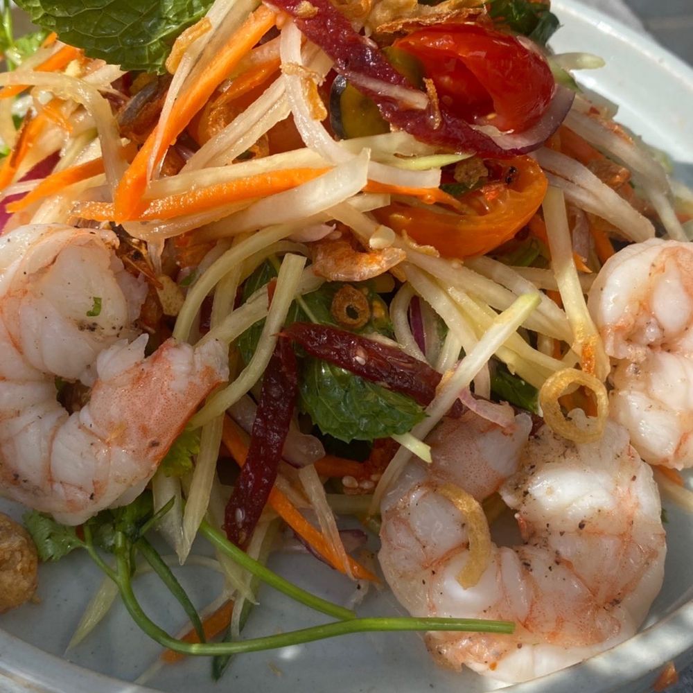 Little Sister - Papaya salad first course of the DineLA meal. Bland, no spice. They cut the shrimp in half. It's 1 1/2 shrimp in the pic. - Vietnamese Near Me - El Segundo, California