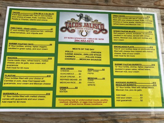 Menu photo 7 Tacos Jalisco Hilo, HI Menu photo 7 Tacos Jalisco Hilo, HI