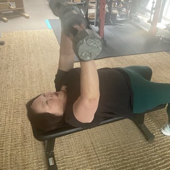 Training for Balance - Chest presses with 20 lbs weights - Pilates Near Me - San Pedro, California Training for Balance - Chest presses with 20 lbs weights - Pilates Near Me - San Pedro, California