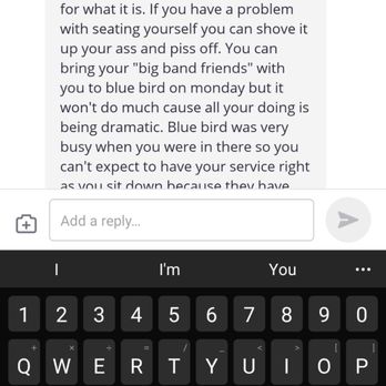 Blue Bird Cafe - SCREEN SHOTS FROM SOMEONE WHO REPRESENTS BLUE BIRD CAFE. THIS IS HOW THEY TREAT THEIR CUSTOMERS. - American Near Me - Arlington, Washington