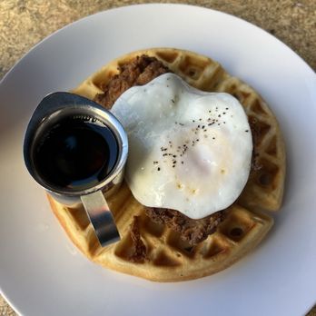 Saint Lawrence Gridiron - Chicken & Waffle w/ a fried egg - New American Near Me - Boise, Idaho