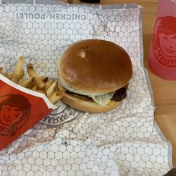 Wendy's - Dave's deluxe combo with a medium pink lemonade drink.