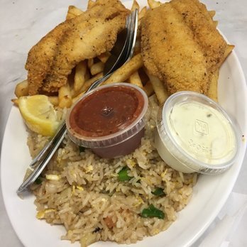 Crawfish Cafe - Fried catsifish basket with two side choices: Cajun fries and fried rice - Seafood Near Me - Houston, Texas