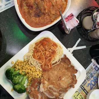 Milk & Co Cafe - Chicken steak with spaghetti, and tomato sauce pork chop on fried rice - Chinese Near Me - Monterey Park, California