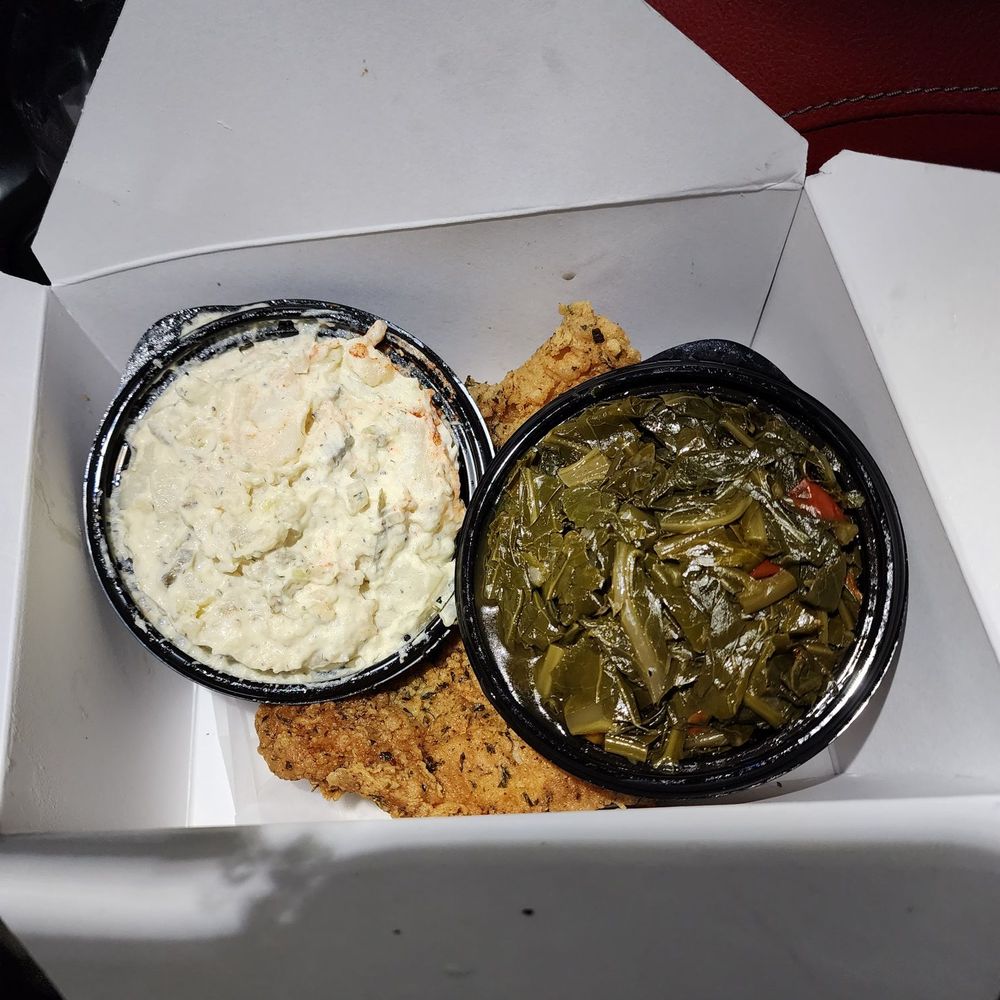 Cornbread Brooklyn - Collard greens, homemade potato salad. So good. - Soul Food Near Me - Brooklyn, New York Cornbread Brooklyn - Collard greens, homemade potato salad. So good. - Soul Food Near Me - Brooklyn, New York