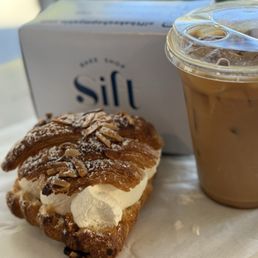 Apple cider iced latte and the almond croissant (amazing)