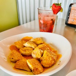 Wings and Rings - Garlic Parmesan grilled boneless and a strawberry mojito