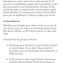 American Eagle Outfitters - Online policy says you don't have to have the tags on