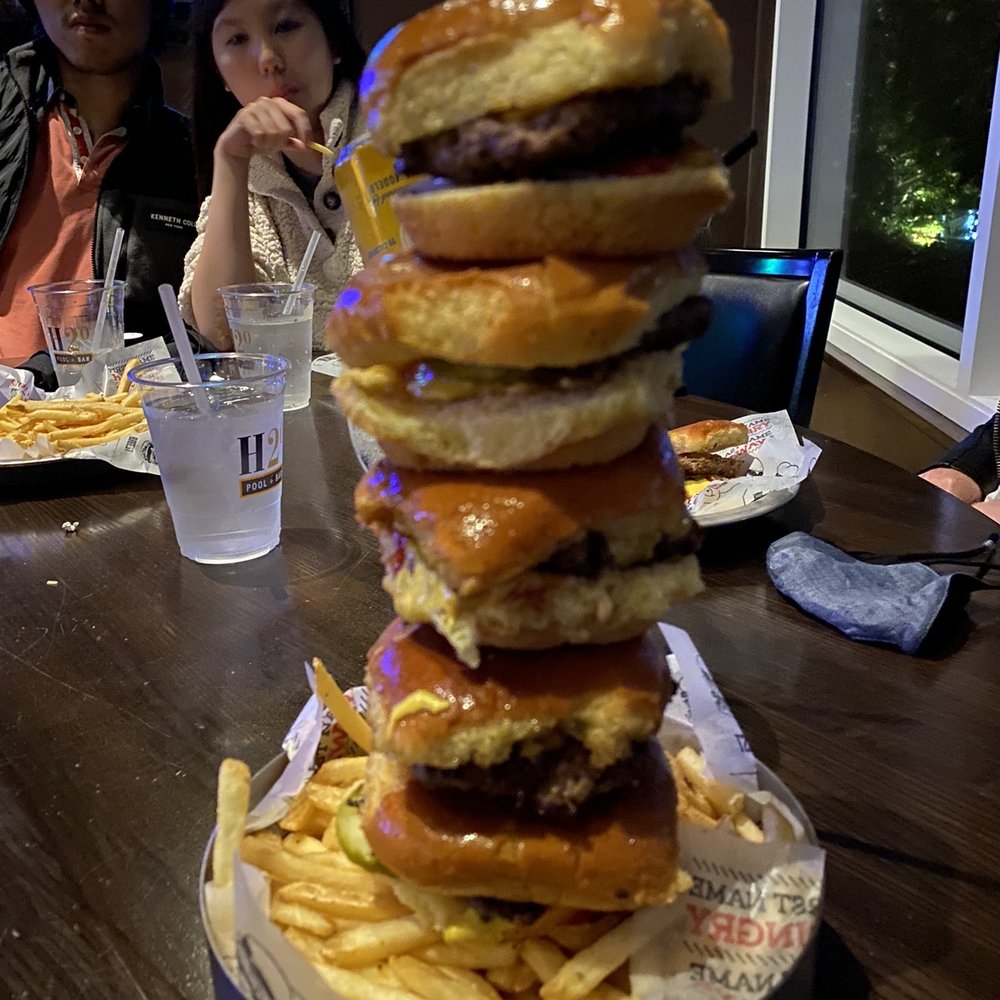 Bill's Bar & Burger - 5 sliders on top a bed of fried - Burgers Near Me - Lake Charles, Louisiana Bill's Bar & Burger - 5 sliders on top a bed of fried - Burgers Near Me - Lake Charles, Louisiana