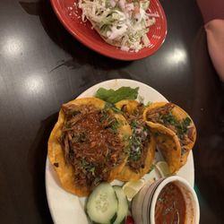 El Gallo Negro 2 - Tacos de Birria and tostada de pollo.