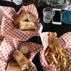 Kabob Q - Steak Shawarma in the bottom (really good), Chicken Shawarma(garlic sauce perfect) in the top...