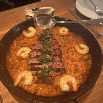 Bulla Gastrobar - Steak Paella with shrimp - Spanish Near Me - Plano, Texas