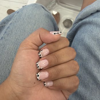 Blush Nail Bar - Hard gel with cow print French tip - Nail Salons Near Me - Valley village, California Blush Nail Bar - Hard gel with cow print French tip - Nail Salons Near Me - Valley village, California
