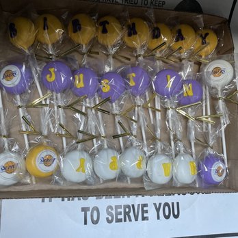 Our Sweet Bites - Laker theme cakepops - Desserts Near Me Our Sweet Bites - Laker theme cakepops - Desserts Near Me