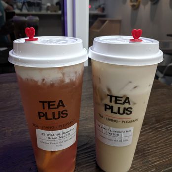 Tea Plus - Grapefruit green tea with foam cheese:  Jasmine Milk Tea with foam cheese: - Bubble Tea Near Me - Davie, Florida