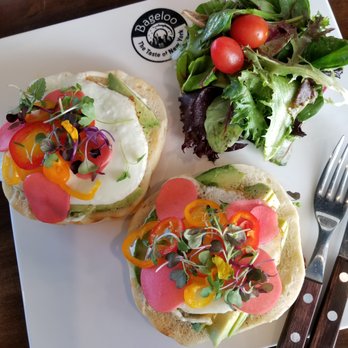 Bageloo - The egg & avocado sandwich on everything bagel (side salad with vinn. dressing) - Bagels Near Me - Diamond Bar, California Bageloo - The egg & avocado sandwich on everything bagel (side salad with vinn. dressing) - Bagels Near Me - Diamond Bar, California