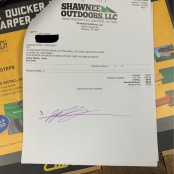 Shawnee Outdoors - Signed work order for $0.00 - Farming Equipment Near Me - Shawnee, Oklahoma Shawnee Outdoors - Signed work order for $0.00 - Farming Equipment Near Me - Shawnee, Oklahoma
