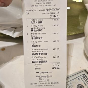 Diamond Bay Restaurant - A tad expensive for 5 dishes and 5 people, but the staff was awesome; delicious food; leftovers to enjoy the next day (or 2)! - Dim Sum Near Me - Seattle, Washington