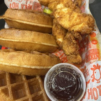 Urban Bird Hot Chicken - Chicken and waffle plate. Comes with a side of butter and syrup - Chicken Shop Near Me - San Antonio, Texas Urban Bird Hot Chicken - Chicken and waffle plate. Comes with a side of butter and syrup - Chicken Shop Near Me - San Antonio, Texas