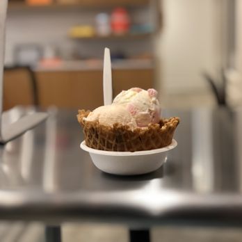 Jeni's Splendid Ice Creams - The Trio waffle bowl: 1 scoop each of Orange Blossom Chiffon, Raspberry Rose Jelly Donut and White Chocolate Peppermint. - Ice Cream & Frozen Yogurt Near Me - Atlanta, Georgia Jeni's Splendid Ice Creams - The Trio waffle bowl: 1 scoop each of Orange Blossom Chiffon, Raspberry Rose Jelly Donut and White Chocolate Peppermint. - Ice Cream & Frozen Yogurt Near Me - Atlanta, Georgia