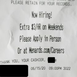 Menards - checked out at 9 despite looking for a pop in three different cases AND waiting for the couple who wouldn't move out of the checkout.