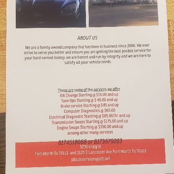 JD Automotive Service - Some of what we offer - Car Dealers Near Me - Fort Worth, Texas