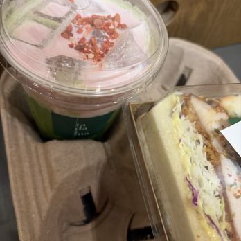 Tadaima - Inner Sunset - strawberry foam iced matcha + chicken kaarage Sando - Coffee & Tea Near Me - San Francisco, California