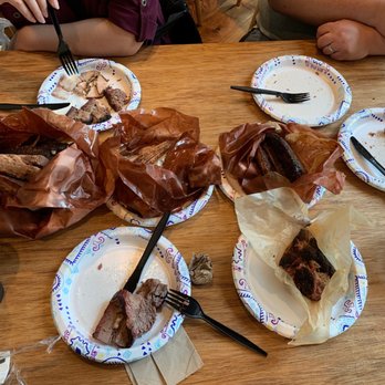 Franklin Barbecue - Clockwise, from left to right - Brisket, Turkey, Ribs, Sausage, and Pulled Pork - Barbeque Near Me - Austin, Texas