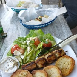 Chicken soulvaki platter, potatoes substituted for rice Chicken soulvaki platter, potatoes substituted for rice
