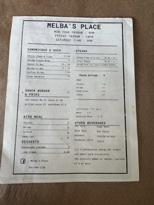 Menu photo 1 Melba's Place Brookhaven, MS