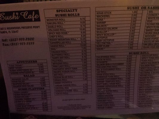 Menu photo 6 Sushi Cafe Tampa, FL