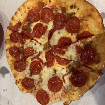 Ciao Mambo - Pepperoni pizza with onions, chunks of meatballs.  A no vote. - Italian Near Me - Billings, Montana