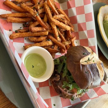 Pure Joy Restaurant - Impossible burger with sweet potato fries. - Gluten-Free Near Me - Doral, Florida