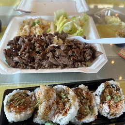 Beef was cooked perfectly and the sushi was delicious Beef was cooked perfectly and the sushi was delicious