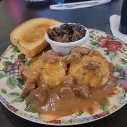 Corey's Kitchen - Beef tips over mashed potatoes with brussel sprouts.