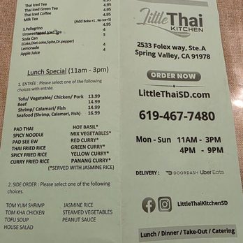 Little Thai Kitchen - Menu - Thai Near Me - Spring Valley, California
