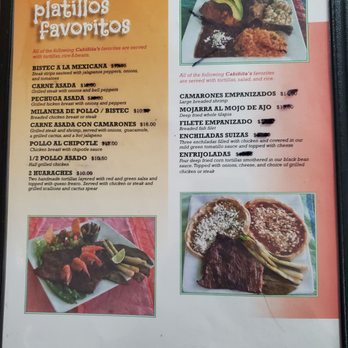 Cabanita Express - Menu - Menu from Cabanita Express with Mexican dishes, including steaks, chicken, and seafood, along with appetizers like enchiladas and tacos. - Mexican Near Me - Poughkeepsie, New York