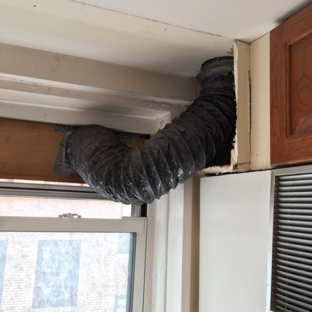 Pacific Hoods Inc - Ugh, old duct work vented out to the window through a cutout wood panel. Just ugly. - Kitchen Supplies Near Me - Brooklyn, New York