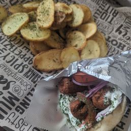Falafel gyro with side of fries Falafel gyro with side of fries