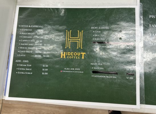 Menu photo 5 Hideout Coffee Monrovia, CA
