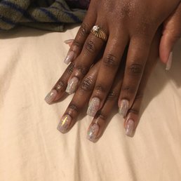Glitter gel polish with some hologram strip pieces