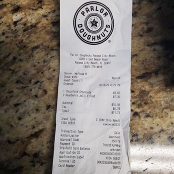 Parlor Doughnuts - Receipt 3 doughnuts the price wasn't bad for 3 huge doughnuts as they can easily be shared with friends & family. - Coffee & Tea Near Me - Panama City Beach, Florida Parlor Doughnuts - Receipt 3 doughnuts the price wasn't bad for 3 huge doughnuts as they can easily be shared with friends & family. - Coffee & Tea Near Me - Panama City Beach, Florida