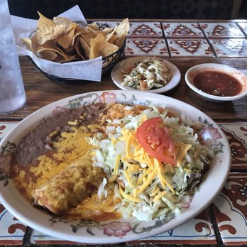 Azteca Mexican Restaurant - Lunch number 33 - tostada and enchilada with beans and rice. Lots of food for $7 - Mexican Near Me - Charlotte, North Carolina