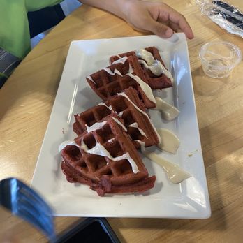 Daily Jam - Breakfast & Brunch Restaurant - Red Velvet Waffles (gluten free) - New American Near Me - Tempe, Arizona Daily Jam - Breakfast & Brunch Restaurant - Red Velvet Waffles (gluten free) - New American Near Me - Tempe, Arizona