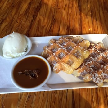 Chambar - Waffles with caramel bacon and yoghurt - Belgian Near Me - Vancouver, British Columbia Chambar - Waffles with caramel bacon and yoghurt - Belgian Near Me - Vancouver, British Columbia