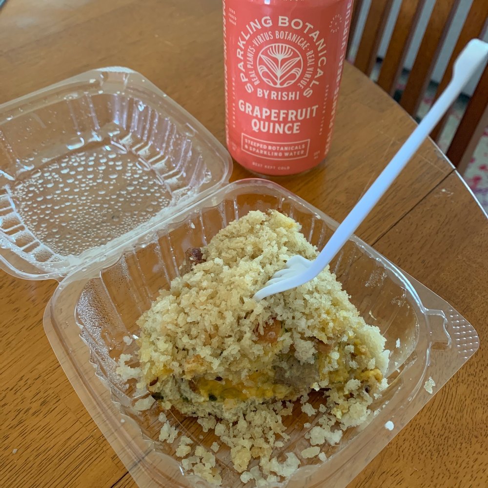 Egg bake! And one of their delicious sparkling water options. Egg bake! And one of their delicious sparkling water options.