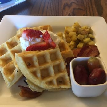 The Iris Inn - Breakfast on Saturday morning - waffles with breakfast potatoes. The fruit was very fresh! - Hotels Near Me - Waynesboro, Virginia The Iris Inn - Breakfast on Saturday morning - waffles with breakfast potatoes. The fruit was very fresh! - Hotels Near Me - Waynesboro, Virginia