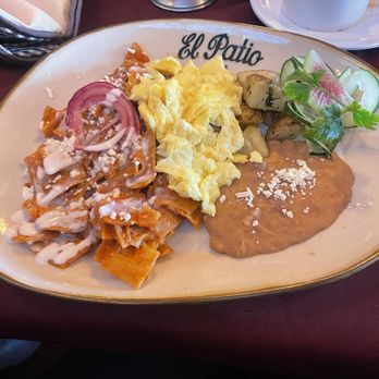 El Patio Ens Gastrobar - Red chilaquiles with beans and scrambled eggs - Bars Near Me - Ensenada, BCN